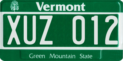 VT license plate XUZ012