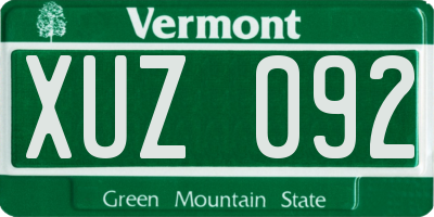 VT license plate XUZ092