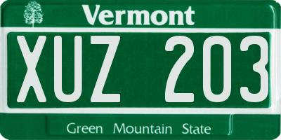 VT license plate XUZ203