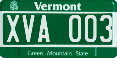 VT license plate XVA003