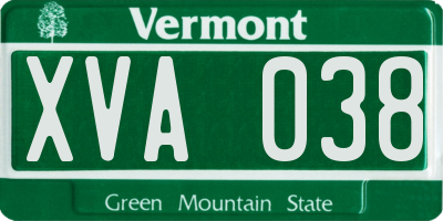 VT license plate XVA038
