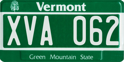 VT license plate XVA062