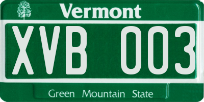 VT license plate XVB003