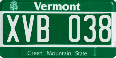 VT license plate XVB038