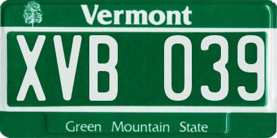 VT license plate XVB039