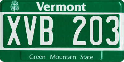 VT license plate XVB203