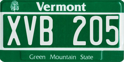 VT license plate XVB205