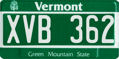 VT license plate XVB362