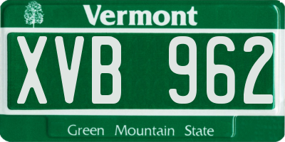 VT license plate XVB962
