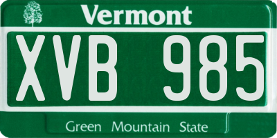 VT license plate XVB985