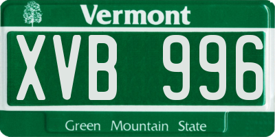 VT license plate XVB996