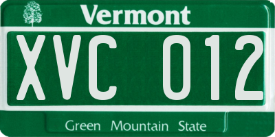 VT license plate XVC012