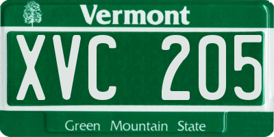 VT license plate XVC205