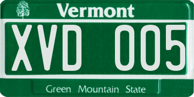 VT license plate XVD005