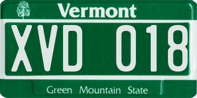 VT license plate XVD018