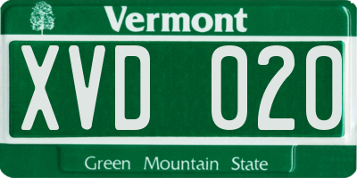 VT license plate XVD020