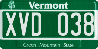 VT license plate XVD038