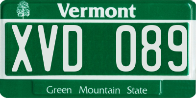 VT license plate XVD089