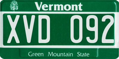 VT license plate XVD092