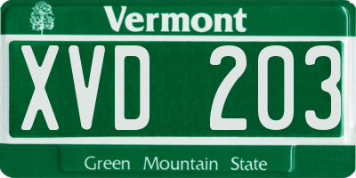 VT license plate XVD203