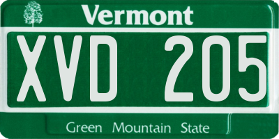 VT license plate XVD205