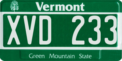 VT license plate XVD233