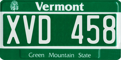 VT license plate XVD458