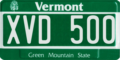VT license plate XVD500