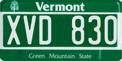 VT license plate XVD830