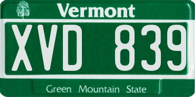 VT license plate XVD839