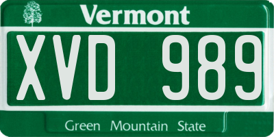 VT license plate XVD989
