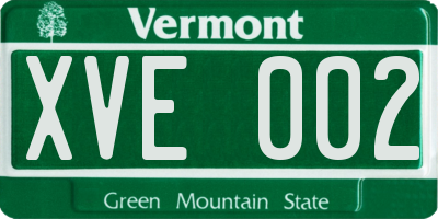 VT license plate XVE002