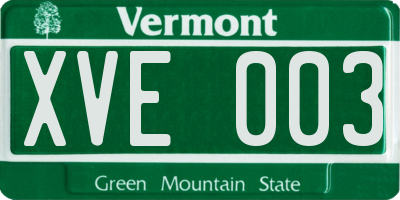 VT license plate XVE003