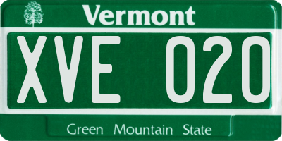VT license plate XVE020