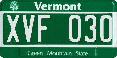 VT license plate XVF030