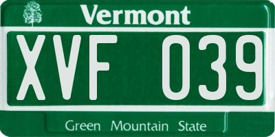 VT license plate XVF039