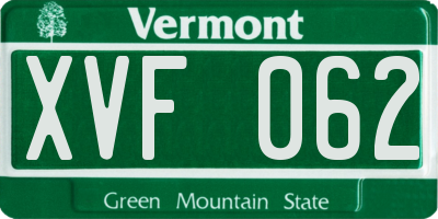 VT license plate XVF062