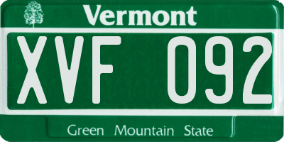 VT license plate XVF092