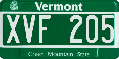 VT license plate XVF205