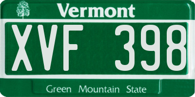 VT license plate XVF398