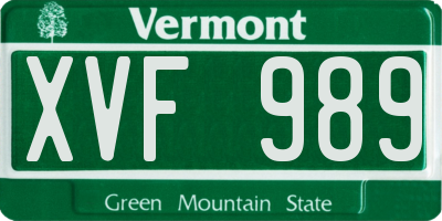 VT license plate XVF989