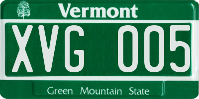 VT license plate XVG005