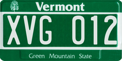 VT license plate XVG012