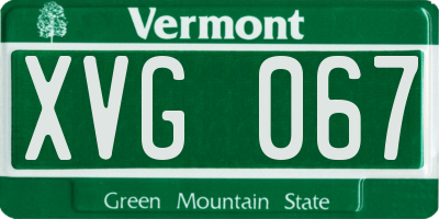 VT license plate XVG067