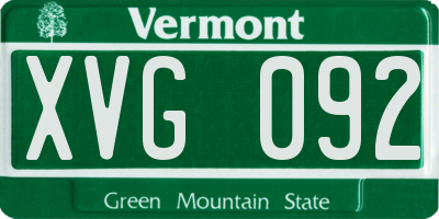 VT license plate XVG092