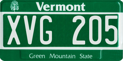 VT license plate XVG205