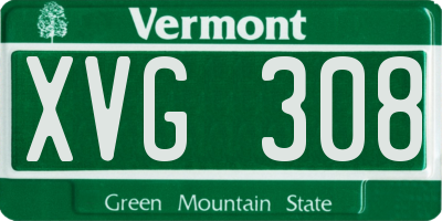 VT license plate XVG308