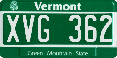 VT license plate XVG362