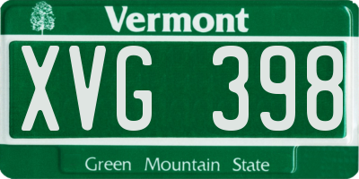 VT license plate XVG398