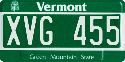 VT license plate XVG455